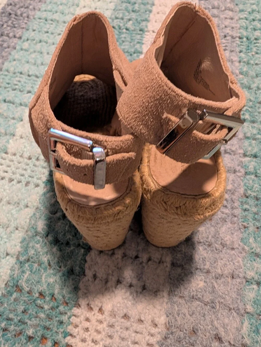 Kenneth Cole Olivia Taupe Espadrille Wedge Sandals with Ankle Strap Size 8